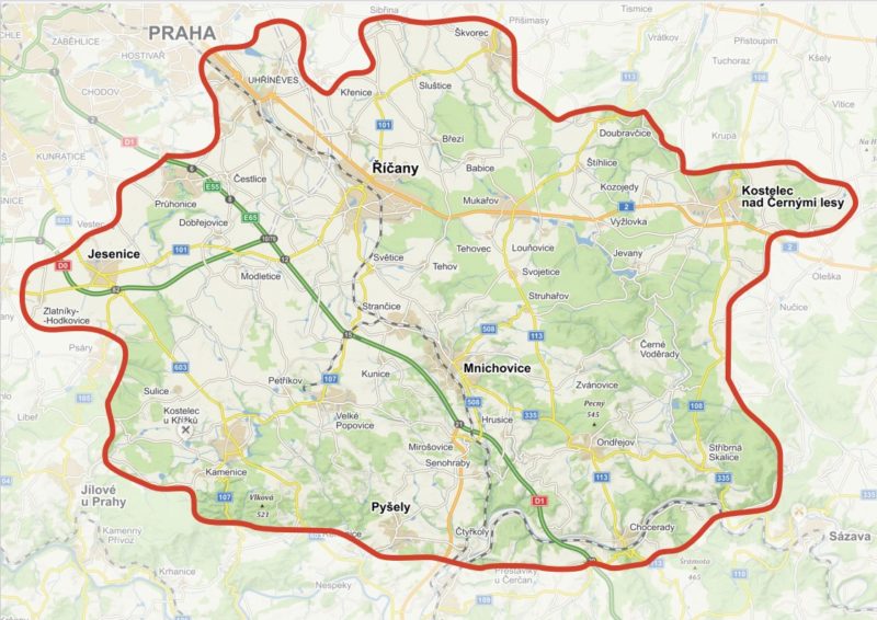 mapa distribuční oblasti Zápraží (orientační)
